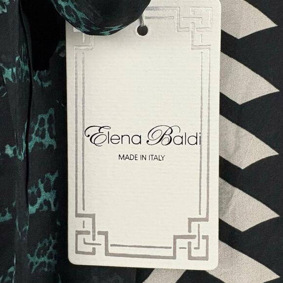 Elena Baldi Silk Blend Bow Tie Blouse Top Sz M Made in Italy Sheer Print NWT - Picture 4 of 8